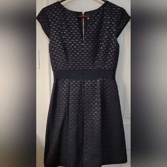 Ted Baker Carice Metallic Jacquard Capsleeve Mini Dress, Dark Navy, Size 2 TB - Picture 3 of 6